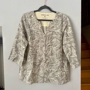 Linen Leaf Print Blouse - Black and White
